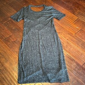 Planet Gold dress heather grey cutout back body hugging midi length slit back
